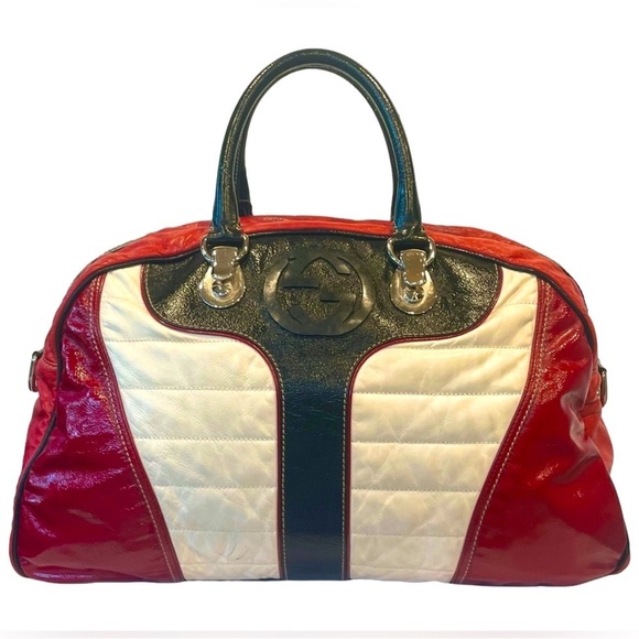 Gucci Other - Gucci Snow Glam Leather Boston Bag, vintage 90s, red/black/white, EUC